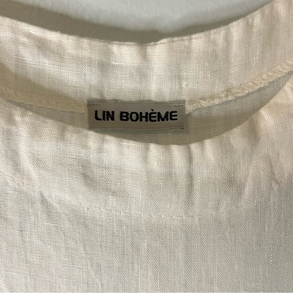 Aritzia Wilfred Lin Boheme 100% Linen Cream Babydoll Dress Tiered Eyelet Sz Med - Picture 7 of 11